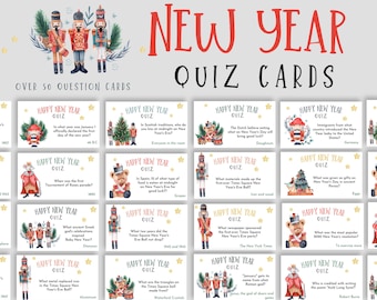 Neujahrsparty Quiz Karten | Silvesterparty | Silvester Quiz Night | Urlaub druckbare Neujahrskarten | Spaß Mitternacht NYE Spiel