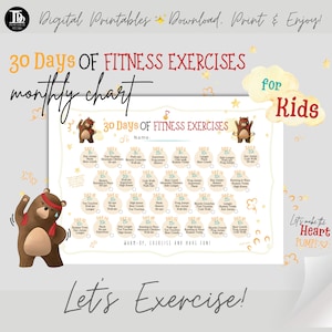 30 Days of Fitness Exercises for Kids | Home School Sport Ideas | Fitness Daily Checklist Guide |Printable Children&#39;s Exercise Routine Chart