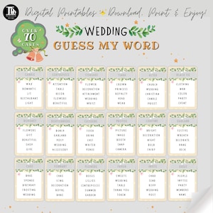 Cartes de jeu de mots de mariage imprimables, jeu de douche nuptiale, jeu de verrouillage, jeu de zoom, jeu de fête de douche nuptiale, activité amusante de douche nuptiale!