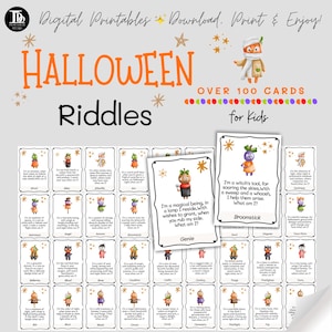 Indovinelli dolcetto e scherzetto di Halloween per bambini / Iniziatori di conversazioni di Halloween / Rompighiaccio stampabili per feste di Halloween per bambini Indovinelli divertenti