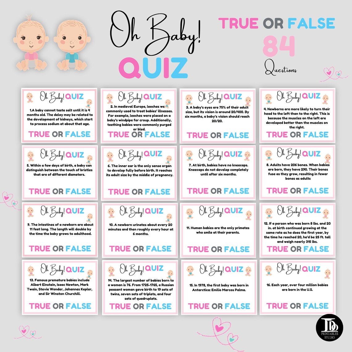 Oh Baby Quiz Cards / Baby Shower Party Game / Cute Zoom Quiz / Etsy