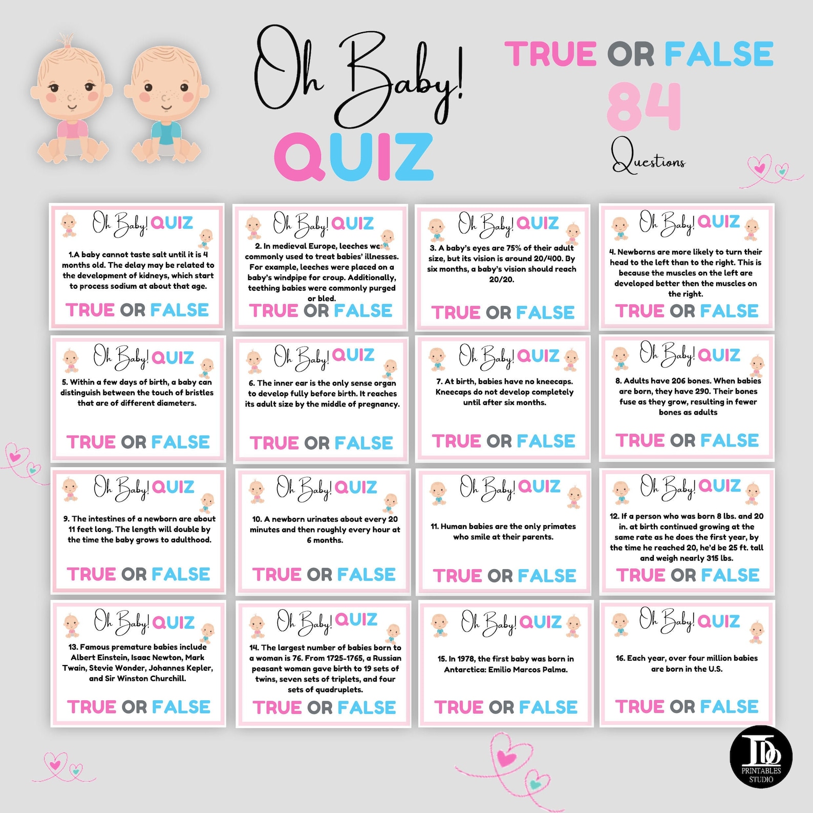 Oh Baby Quiz Cards / Baby Shower Party Game / Cute Zoom Quiz / Etsy