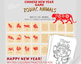 Chinese New Year Party Game | Year of the Tiger | Zodiac Animal Colouring Pages| Printable Family Activity | Fun New Year Party Icebreaker!