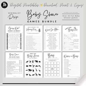 Ensemble de jeux de douche de bébé méga minimalistes | Jeux de fête de douche de bébé | Jeux de groupe imprimables amusants | Jeux de Grossesse | Imprimables monochromes
