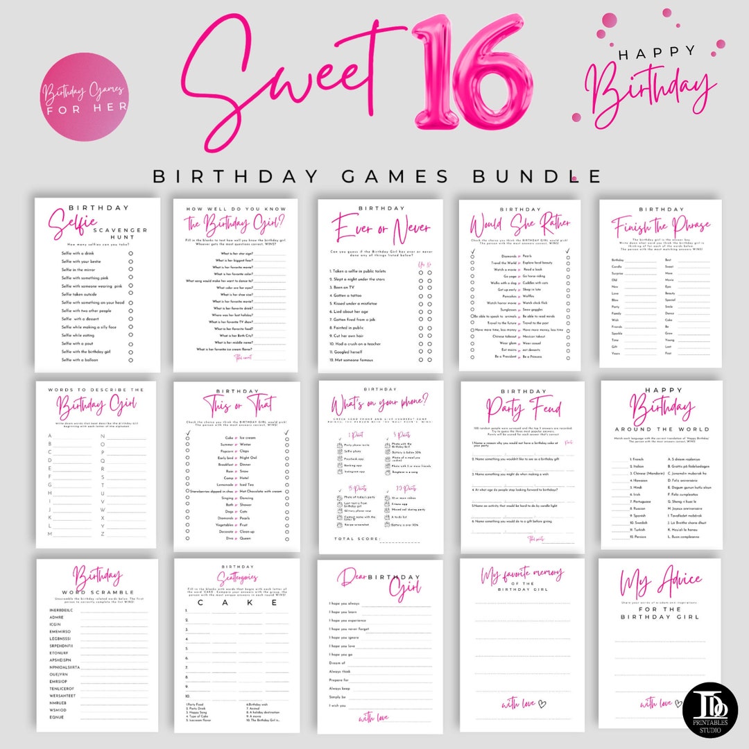 Sweet 16 Games Bundle Printable  Sweet 16 Birthday Party