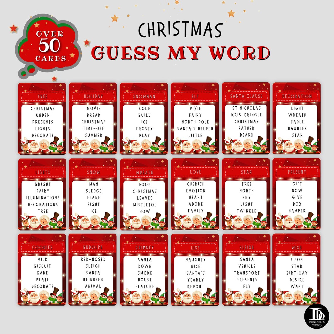 Printable Christmas Word Game Cards Christmas Party Game | Etsy