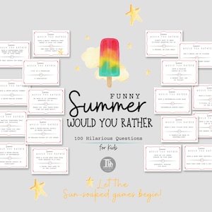 Summer Would You Rather Question Cards for Kids | Summer Holidays | Beach Vacation | Summer Group Parties| Printable Funny Summer Activities