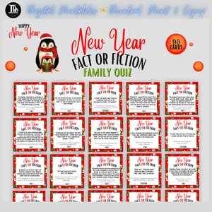 Quiz Fait ou Fiction du Nouvel An | Vrai ou Faux Quiz | 90 cartes de quiz de vacances en famille | Jeu de fête amusant NYE | Soirée jeux de groupe imprimable !