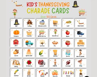 Thanksgiving Charade Cards for Kids | Thanksgiving Dinner Game for Kids | Family Friendly Autumn Game | Preschool Printable Memory Game