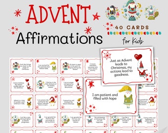 Afirmaciones de Adviento para niños / Tarjetas de calendario de Adviento con cuenta regresiva navideña para niños / ¡Tarjetas de actividades de Adviento divertidas e imprimibles sobre hábitos navideños!
