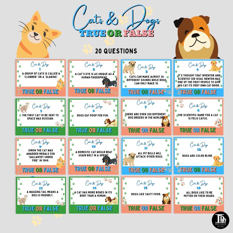 Pet Quiz / Cats and Dogs Quiz / True or False Quiz/ Family Etsy UK