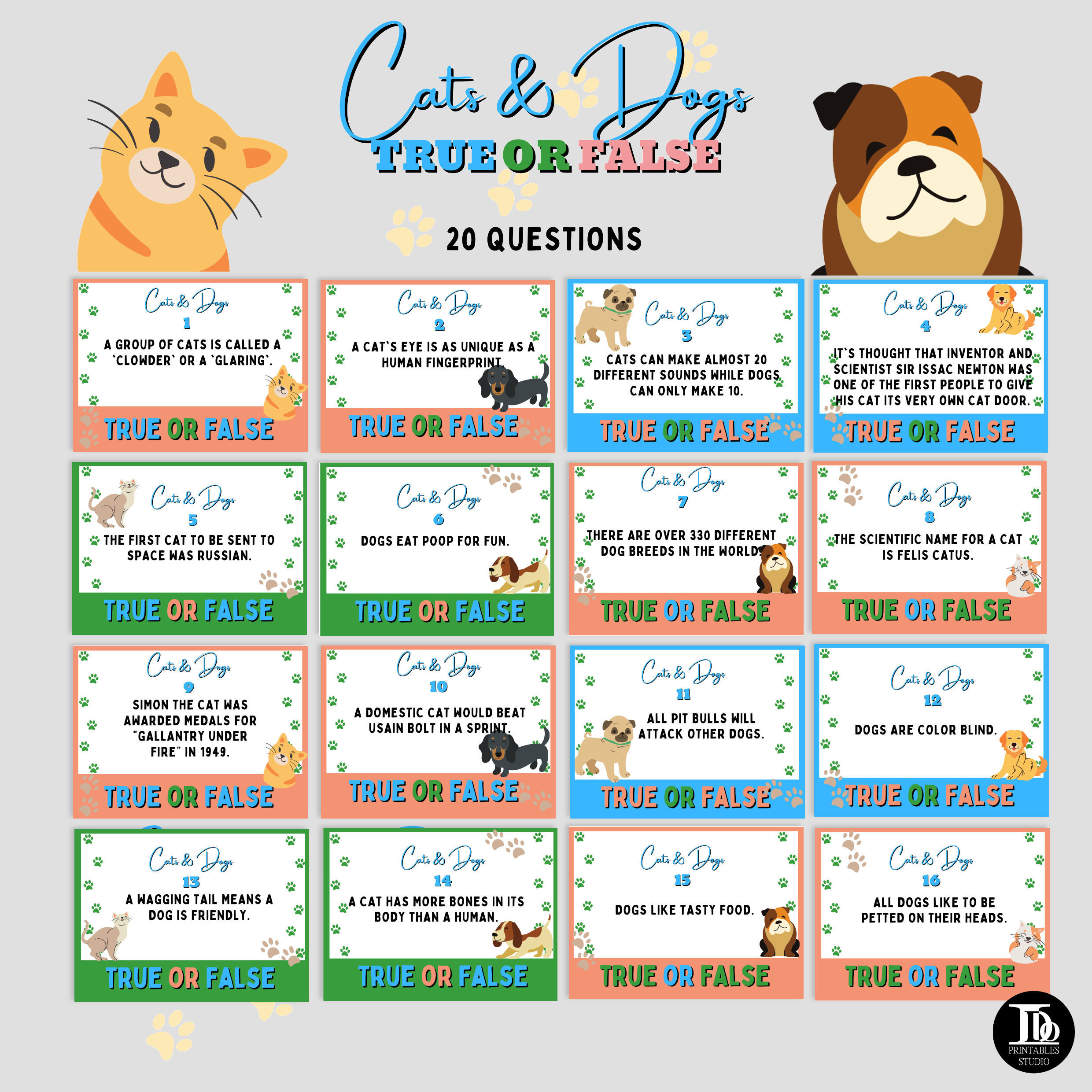 Pet Quiz / Cats and Dogs Quiz / True or False Quiz/ Family Etsy UK