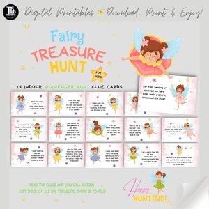 Tarjetas de pistas de caza de regalos de hadas / Juego de cumpleaños para niños / Pistas de búsqueda del tesoro imprimibles / Actividad de cumpleaños / Actividad divertida en interiores para días lluviosos