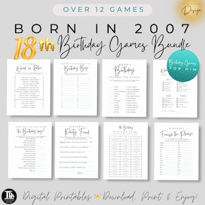 Paquete de juegos de cumpleaños para nacidos en 2007 / Paquete de juegos para fiesta de cumpleaños número 18 para él / Juegos de cumpleaños imprimibles / Fiesta de cumpleaños número 18 para él