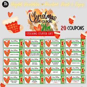 Enchimentos de meia para namorado ou marido | Livreto de cupons de amor de Natal | Presente de Natal para imprimir para ele | Presente de última hora divertido de Natal!