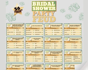 Bridal Shower Friendly Feud Game / Bridal Shower Group Game / Mint and Gold colour theme Bridal Shower/ Quiz Game Night Printable!
