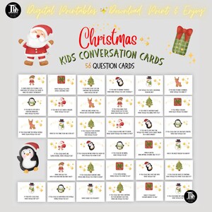 Cartões de conversa para crianças de Natal para impressão | Diversão na mesa de jantar de Natal para crianças | Linda festa infantil de Natal | Diversão de férias para crianças!