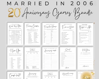 Paquete de juegos para fiesta del 20.º aniversario de bodas Casados en 2006 / Fiesta de aniversario / Diseño minimalista ¡14 divertidos juegos para fiestas imprimibles!