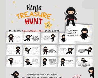 Ninja Treasure Hunt for Kids | Printable Scavenger Hunt Clue Cards | Ninja Birthday Party Gift Hunt | Present Hunt Activity | Role Play Task