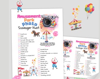 Amusement Park Photo Scavenger Hunt | Theme Park Treasure Hunt for Kids | Outdoor Games for Children | Photo Challenge | Printable Activity