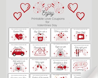 Printable Love Coupons for Him and Her, Valentine’s Day gift, Birthday and Anniversary love coupons, Couple and Family Coupons, xmas gift.