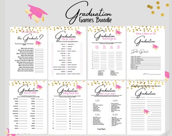 Graduate Party Games Package / Pink & Gold / Word Scrable / Graduation Family and Friends Games Bundle / Fun Party Printables/ Download Now!
