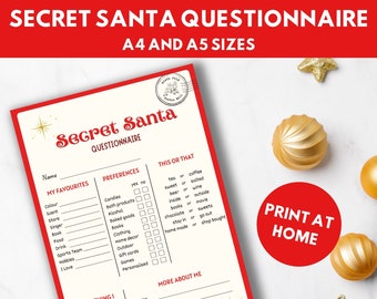 Secret Santa Questionnaire Christmas | Gift Exchange | Making Christmas Easy | Christmas Templates | Digital Download