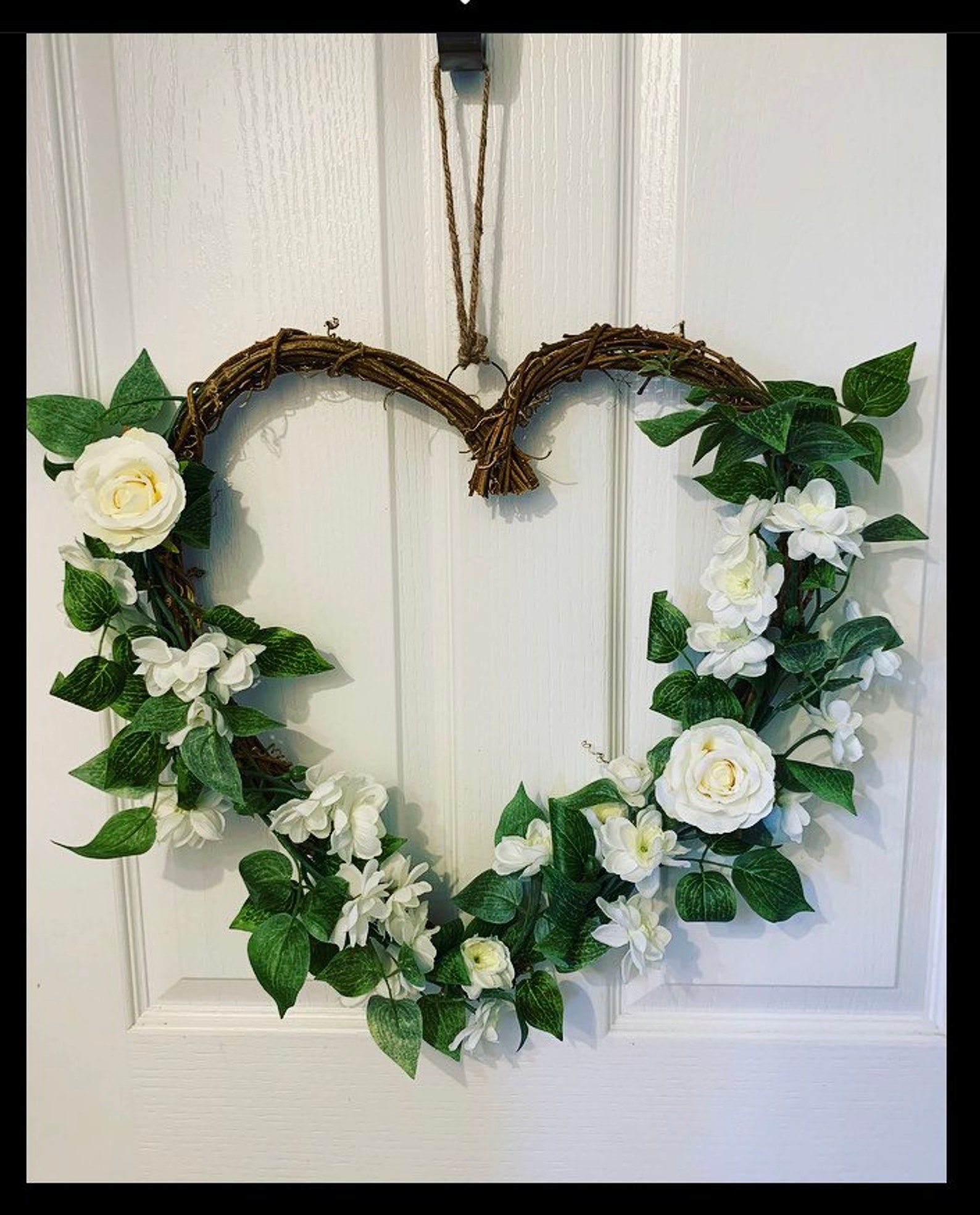Extra large grapevine heart wreath decorated with stephanotis Etsy