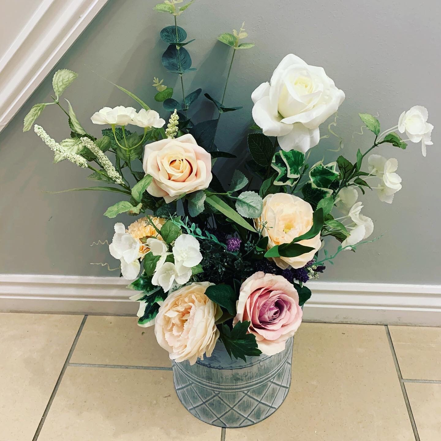 Large handmade artificial spring flower arrangement in a Etsy