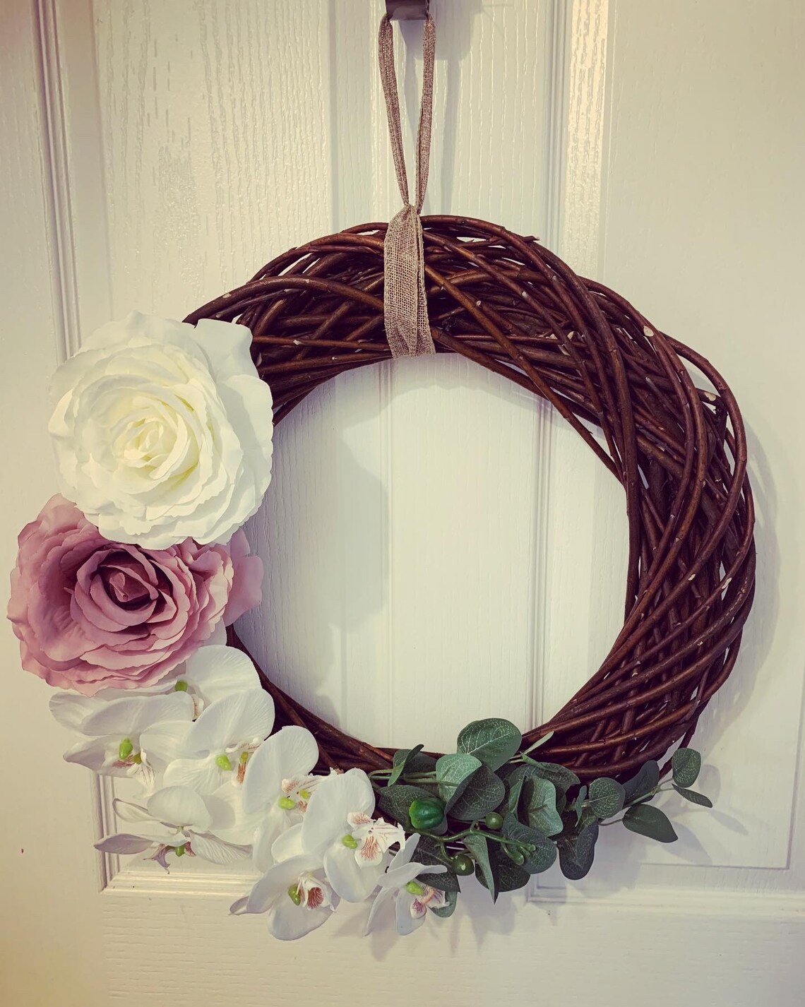 Large willow wreath decorated with artificial roses orchid Etsy