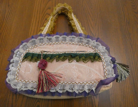 Vintage Hand Made Purse Pretty with Bows, Ribbons… - image 2