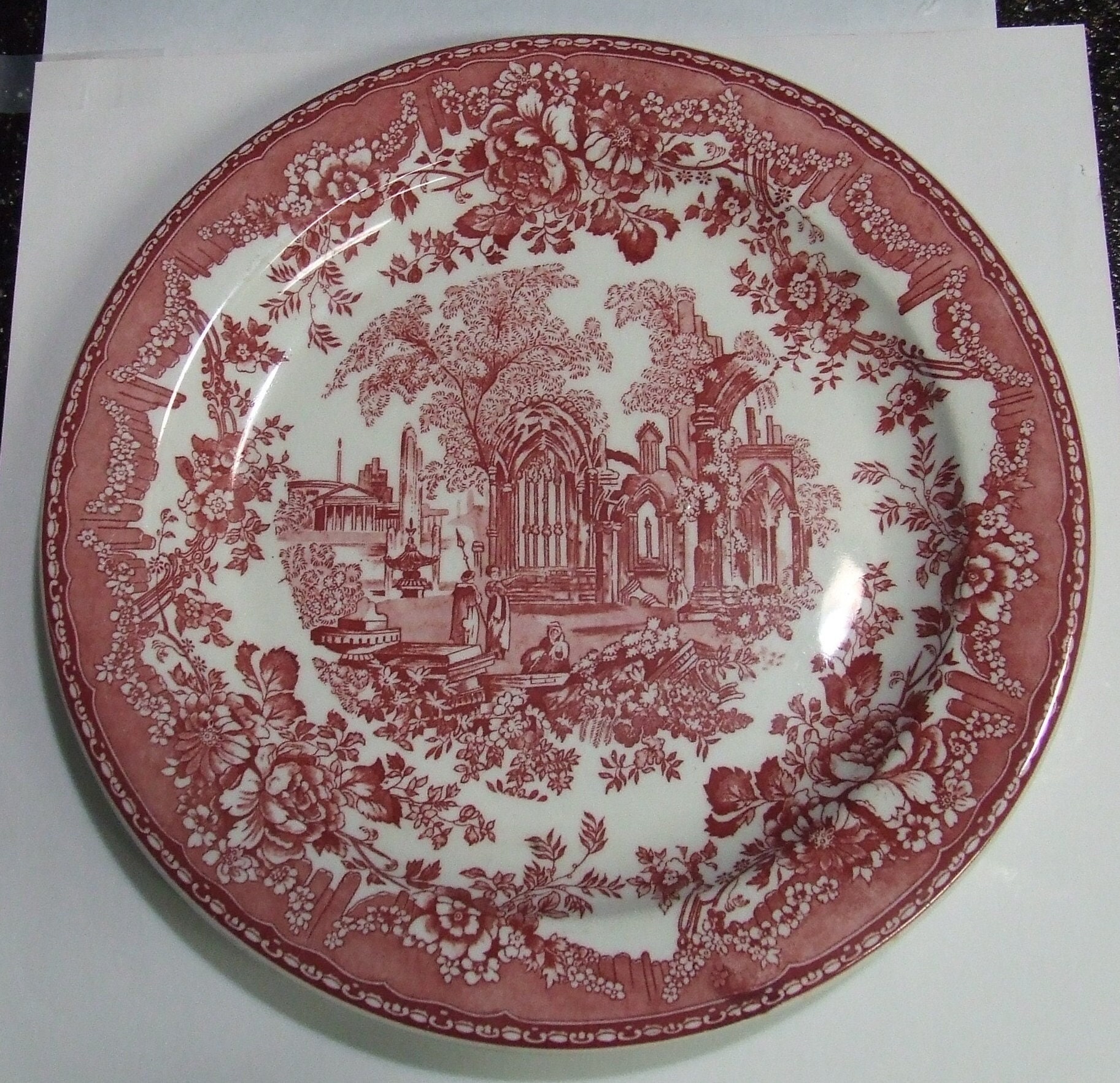 Vintage Ceramic Buffalo China Restaurant Ware Red Country Garden Plate
