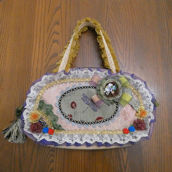 Vintage Hand Made Purse Pretty with Bows, Ribbons… - image 1