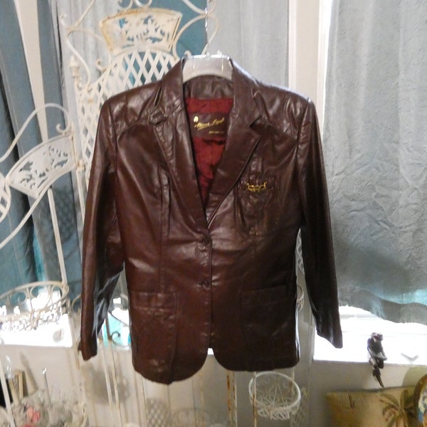 Vintage 1970's Etienne Aigner Button Up, Brown Leather Woman's Jacket, Made in Hong Kong Size 16