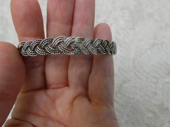 Vintage Woven Silver Tone Metal Bangle Bracelet I… - image 3