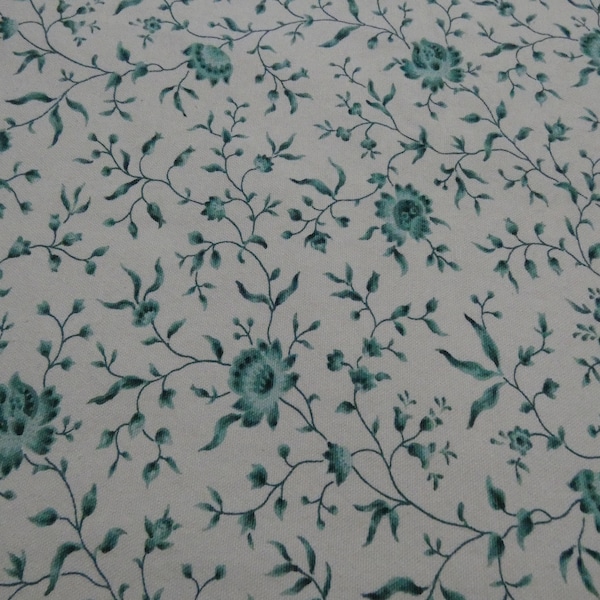 Vintage Aqua Blue and White Flower Pattern Material Cloth Fabric For Crafts, Re-upholstery and Art Projects