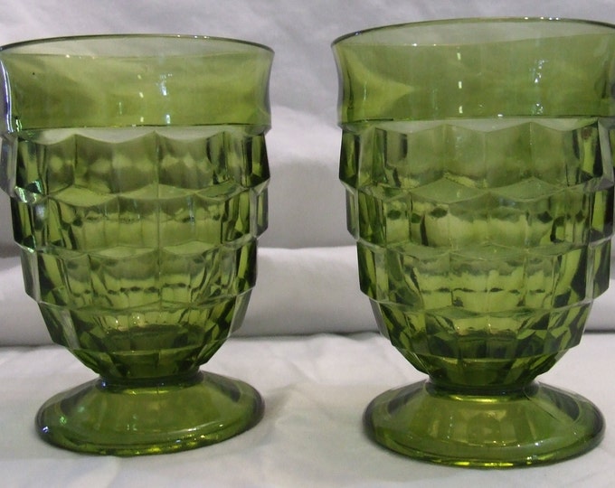 Two 1970's Vintage Avocado Green Drinking Glasses Diamond Pattern Etsy