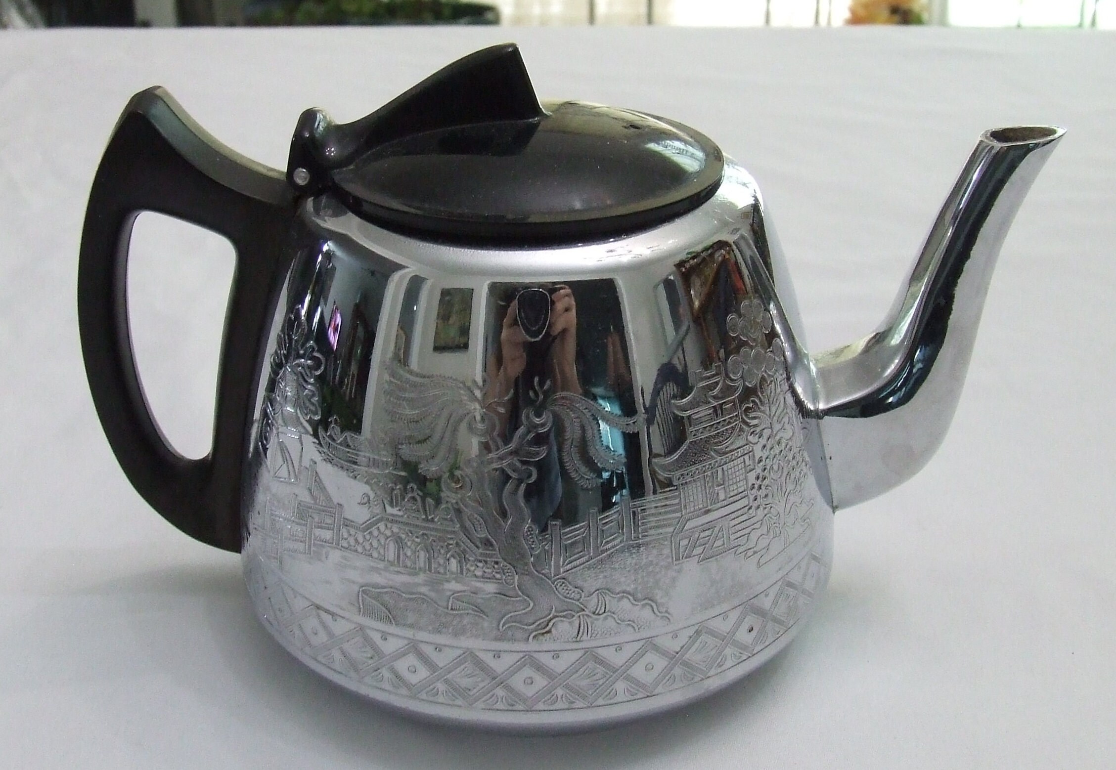 Vintage Metal and Plastic Tea Pot Black and Silver Tone with Etsy