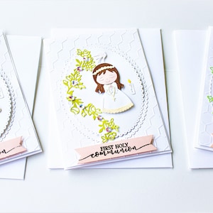 First Holy Communion Card, Girl First Communion Card, Christian Celebration, Religious Occasion, Kids Greeting Religious Card, Handmade