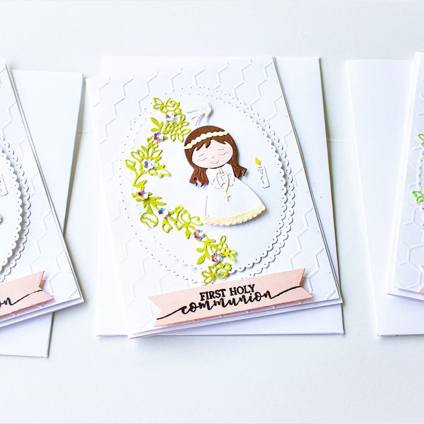 First Holy Communion Card, Girl First Communion Card, Christian Celebration, Religious Occasion, Kids Greeting Religious Card, Handmade
