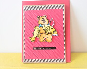 Masculine Fishing Bear Greeting Card