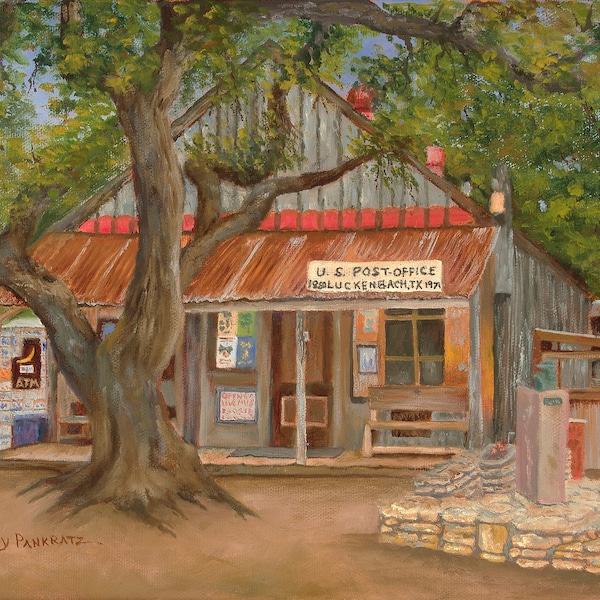 Signed Digital Art Print of Original Oil Painting 9 x 12 Inches Wall Home Décor Texas Luckenbach Buildings