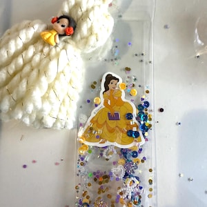Belle Princess Glitter Shaker Bookmark, Disney Gift, Kids gift, Beauty and the Beast, Reader, Book Accessories, Sparkle, Birthday