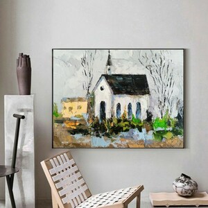 Church Painting Chapel Original Oil Painting Church Wall Art Religious Textured Painting Modern Christian Art Religious Gifts