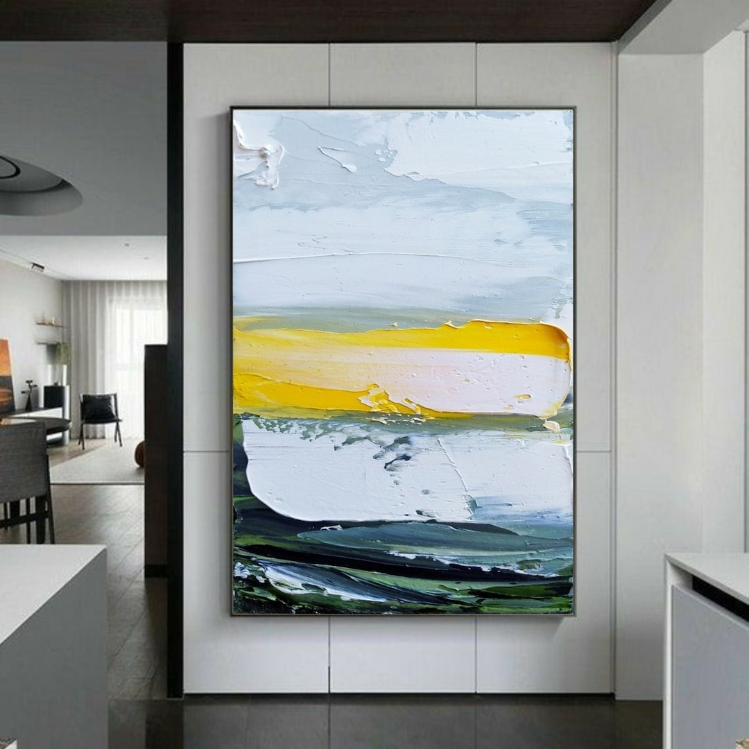 Yellow Gray Wall Art Abstract Nature Art Neutral Landscape Oversized