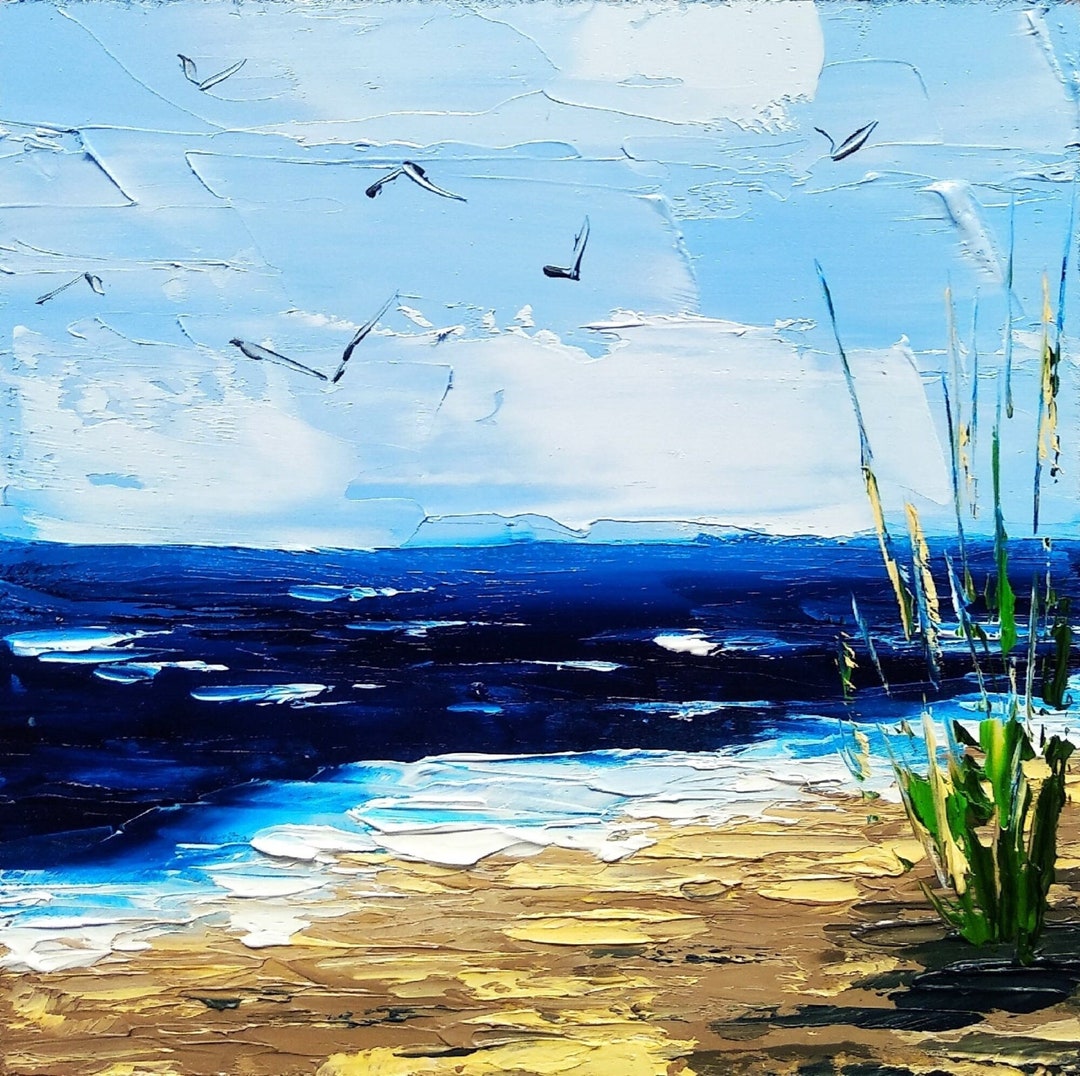 Beach Grasses Painting Coastal Wall Art 4x4 Beach Landscape Miniature
