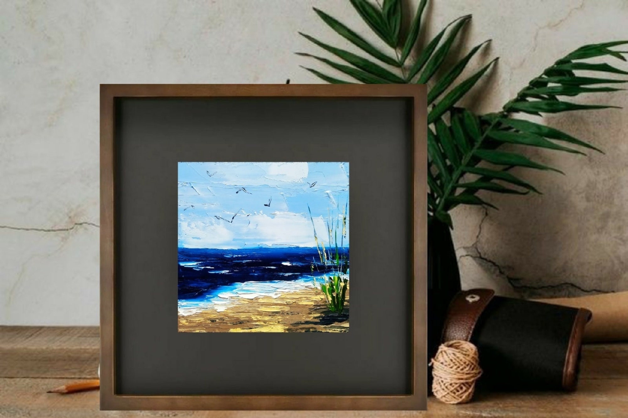 Beach Grasses Painting Coastal Wall Art 4x4 Beach Landscape Miniature