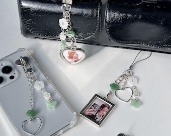 Llavero con dije personalizable / Llavero con corazón de flor, nube y mariposa verde / Accesorio con dije para bolso, cartera, teléfono, regalo