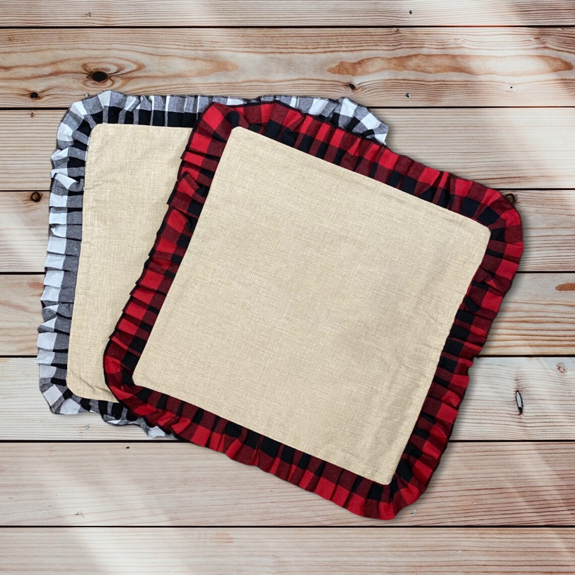 Set of 2 Polyester Pillow Blank Ruffled Buffalo Check Burlap Etsy