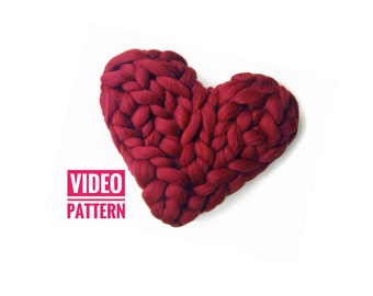 PATTERN Valentines day red heart pillow pattern 14”x16” heart pillow knit video pattern heart pillow Christmas gift husband